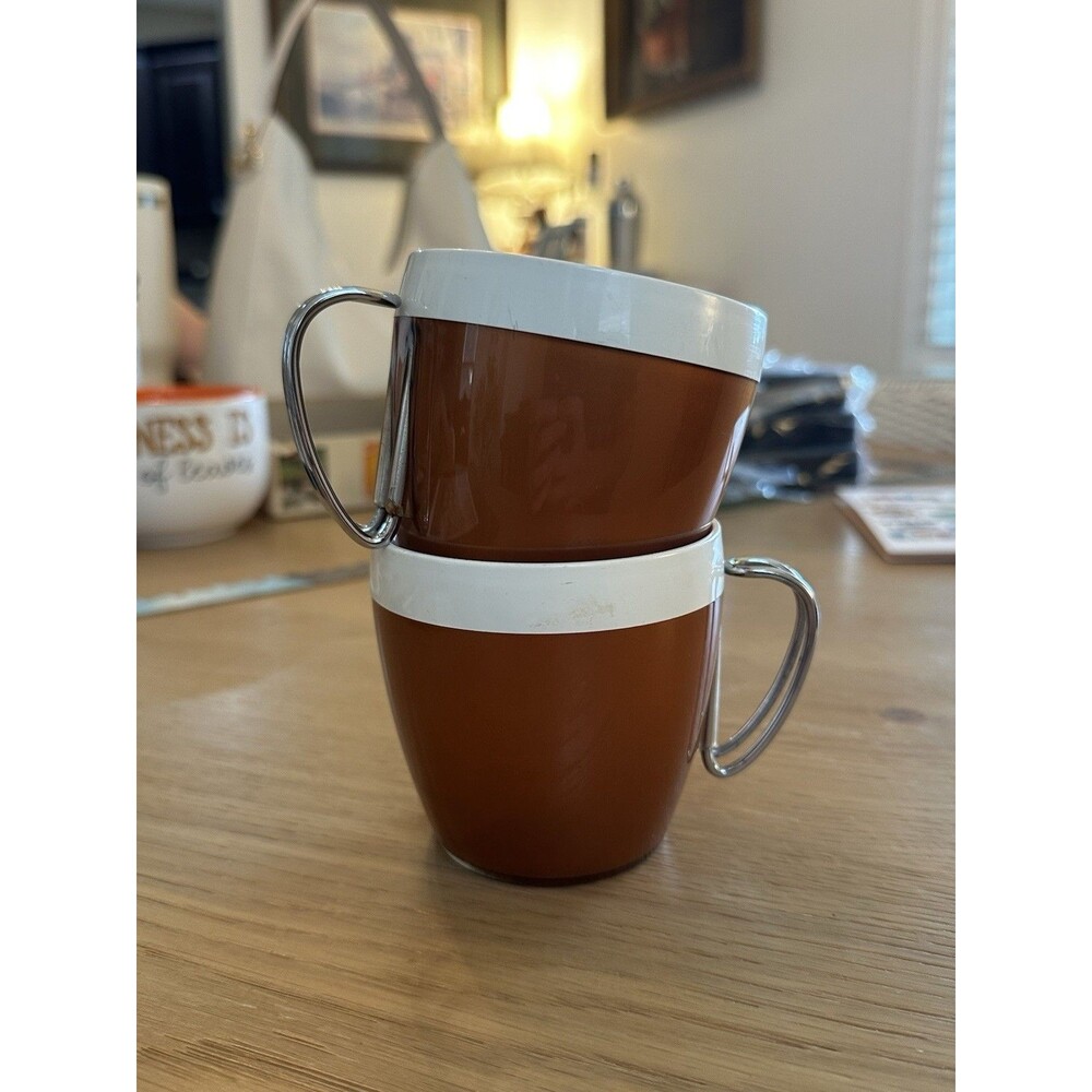 2 VTG NFC Copper Thermo Thermal Insulated Coffee Cup Mug Retro 60s USA MCM
